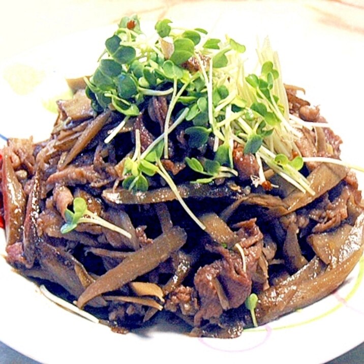 フライパンで完結!豚コマとゴボウのしぐれ煮風♪